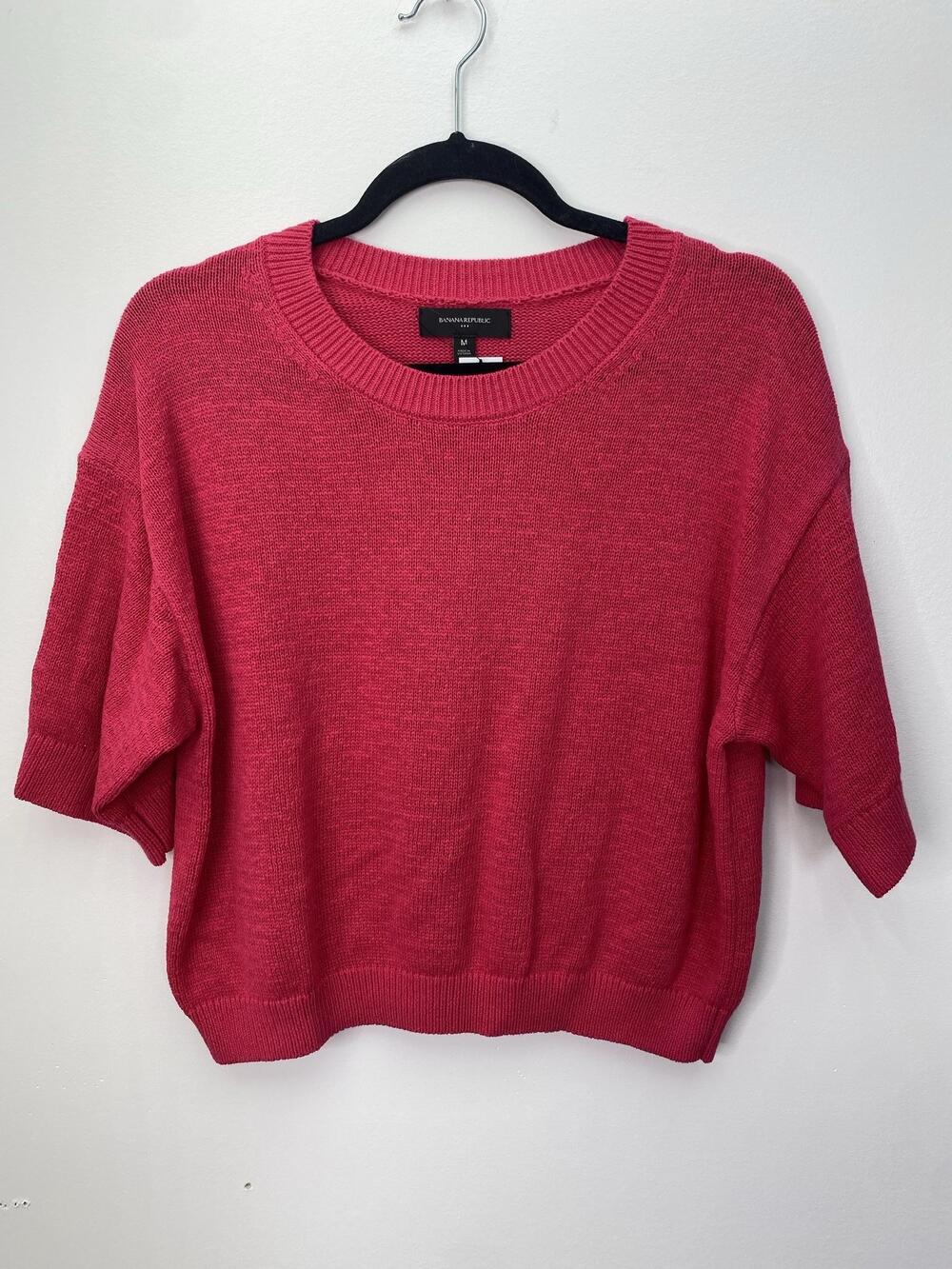 Banana Republic Sweater Womens Medium Pink Short Sleeve Crewneck Knit Pullover
